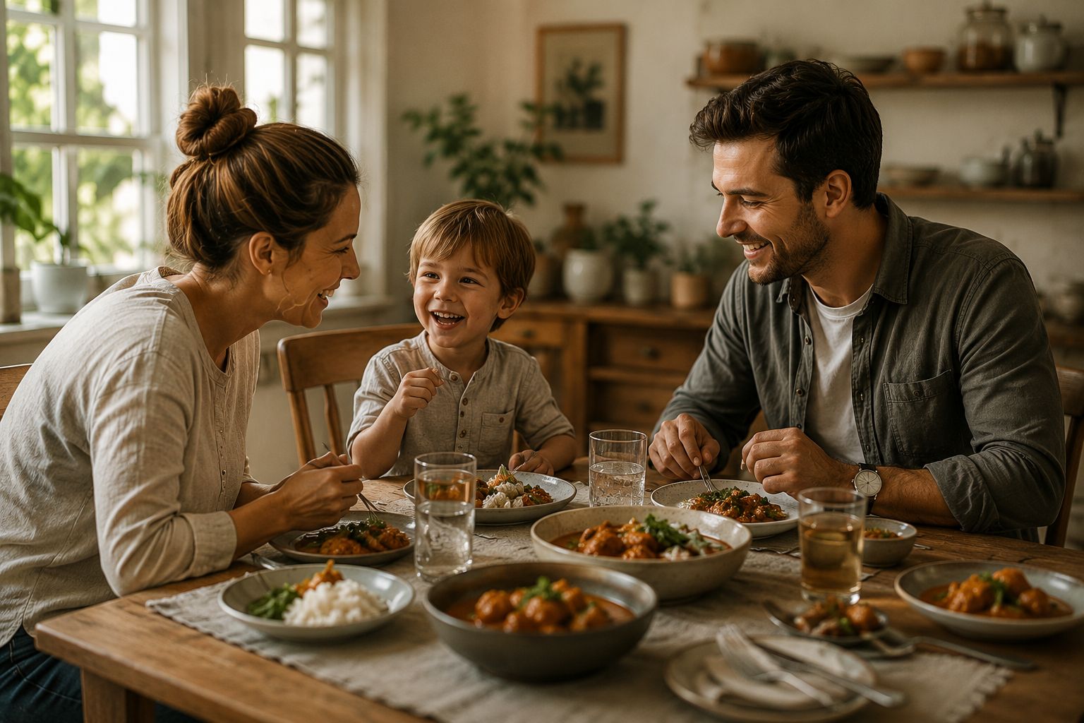 Family enjoying a home-cooked meal