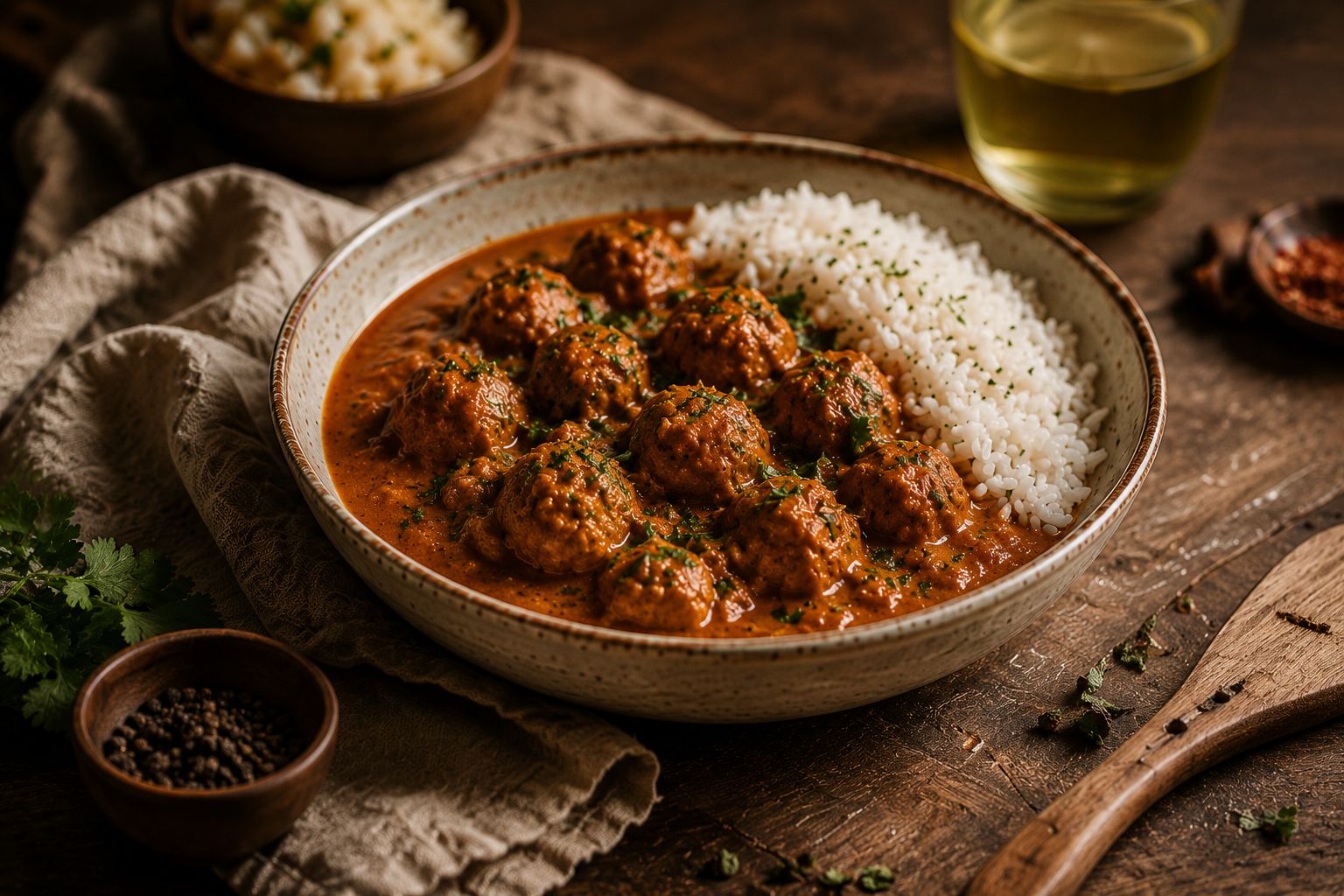A bowl of curry and rice